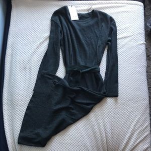 ZARA Large women’s dark green dress with ribbing and tie belt Brand New SWT